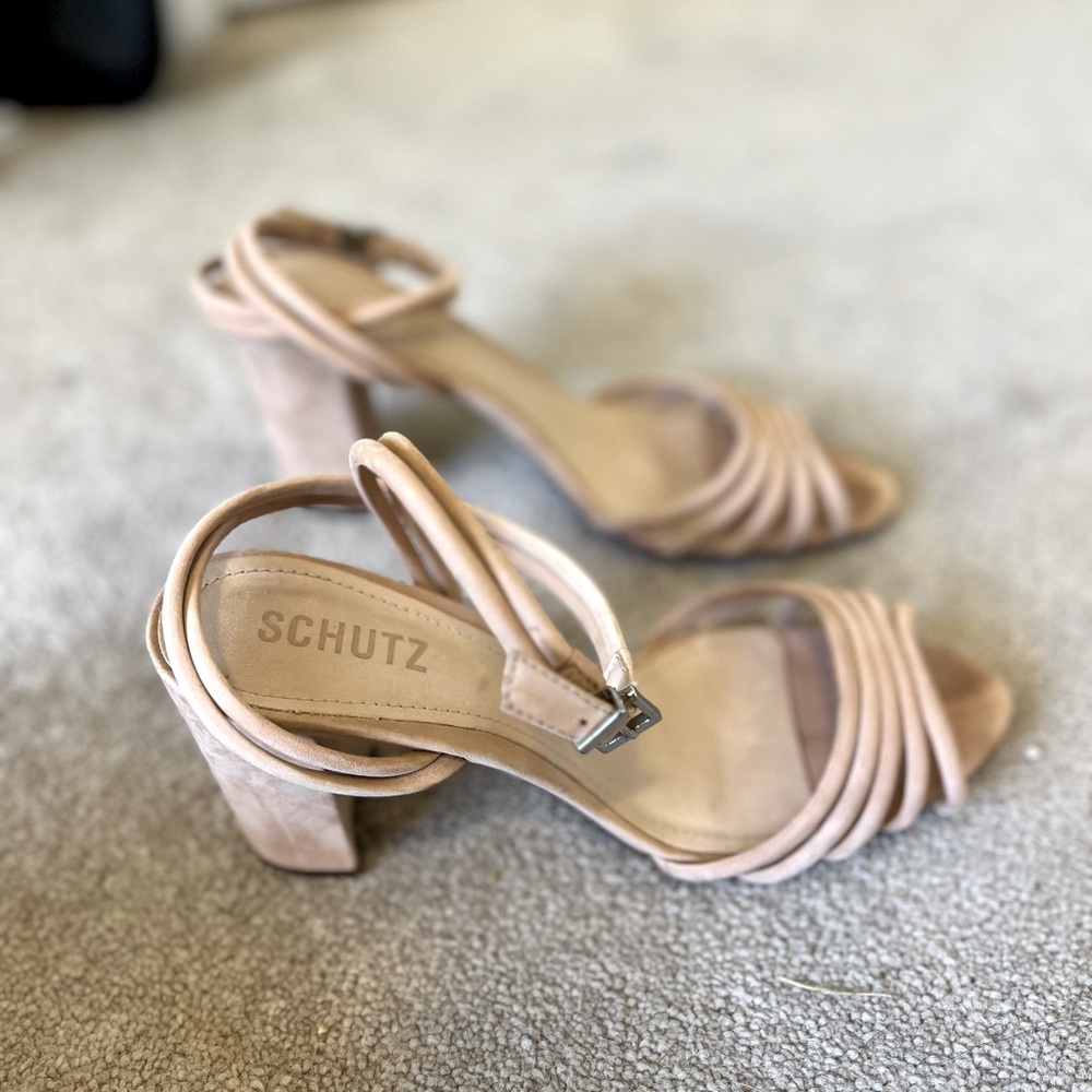 Schutz Nude Suede Wrap Heel